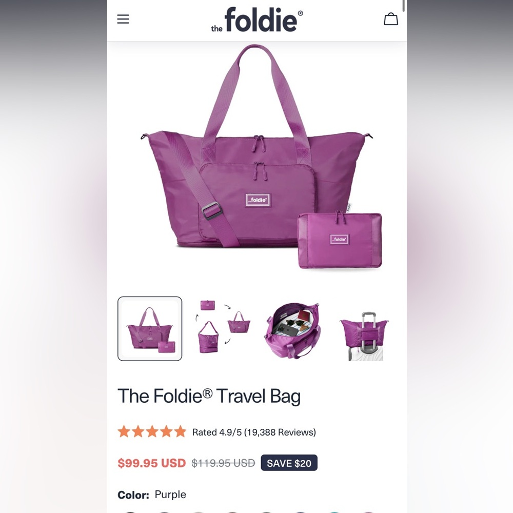 The Foldie  Travel Tote Bag Purple black or Gray ONLY!